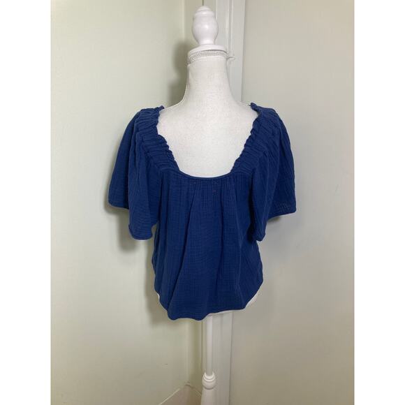 Xirena Navy Gauze Square Neck Top Sz M - Picture 2 of 3